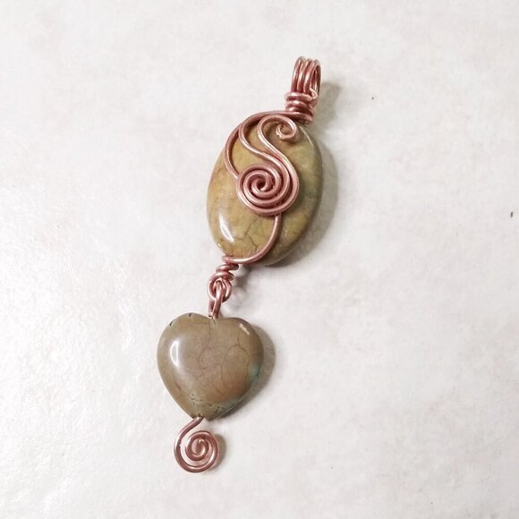 Mother's Day Gift! Wire Wrapped Jasper Heart Pendant in Soothing Fall Colors! - Picture 2 of 7